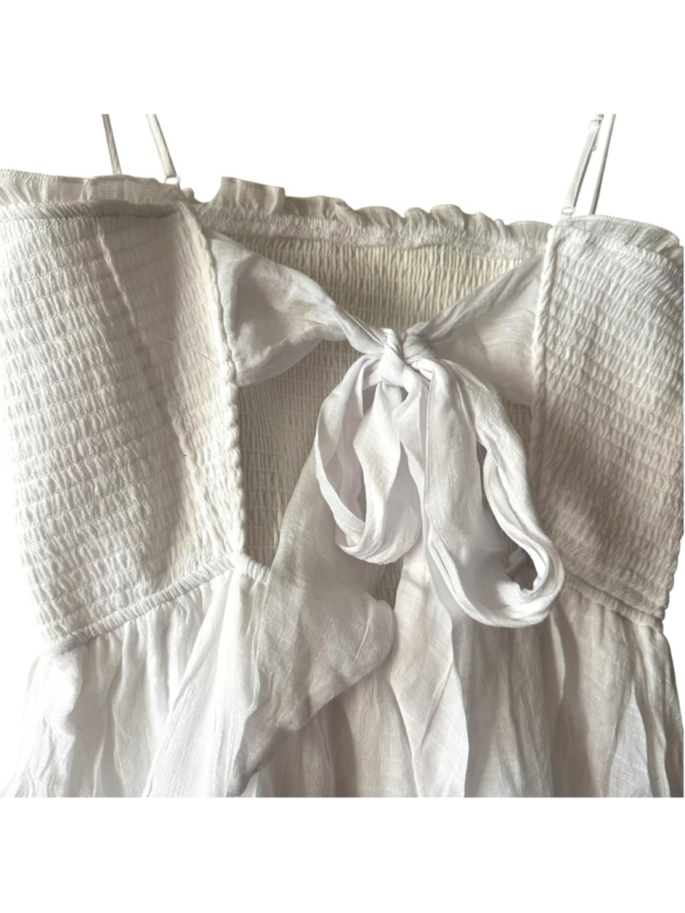 NWT Francesca’s White Smocked Mini Dress Bridal Shower Grad Open Back Large - Picture 8 of 10